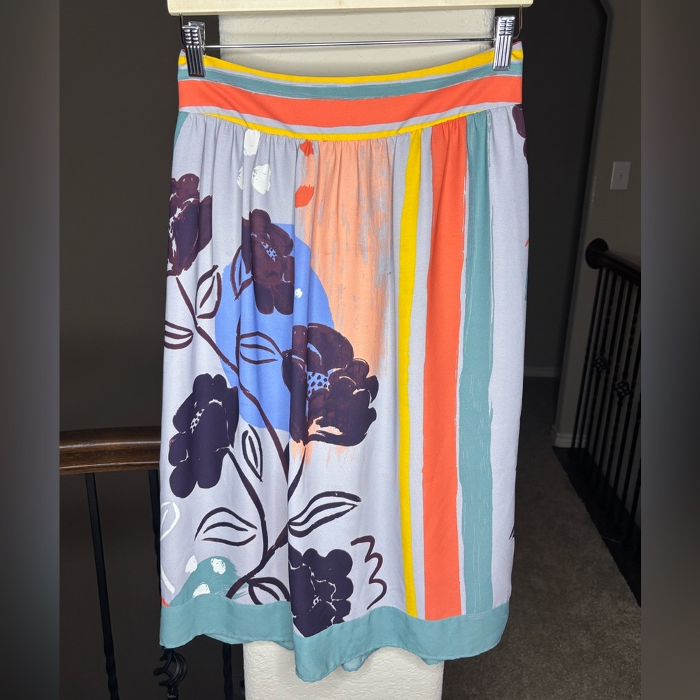 Anthropologie Maeve Floral Striped Skirt with Side Slit Size SP Boho Office